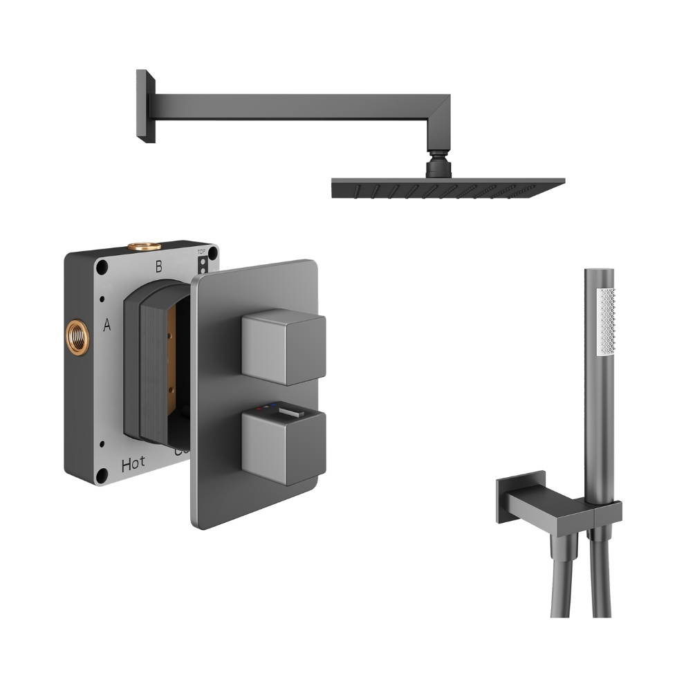 Product Cut out image of the Abacus Square Anthracite 2 Outlet Shower Pack with Fixed Head & Handset